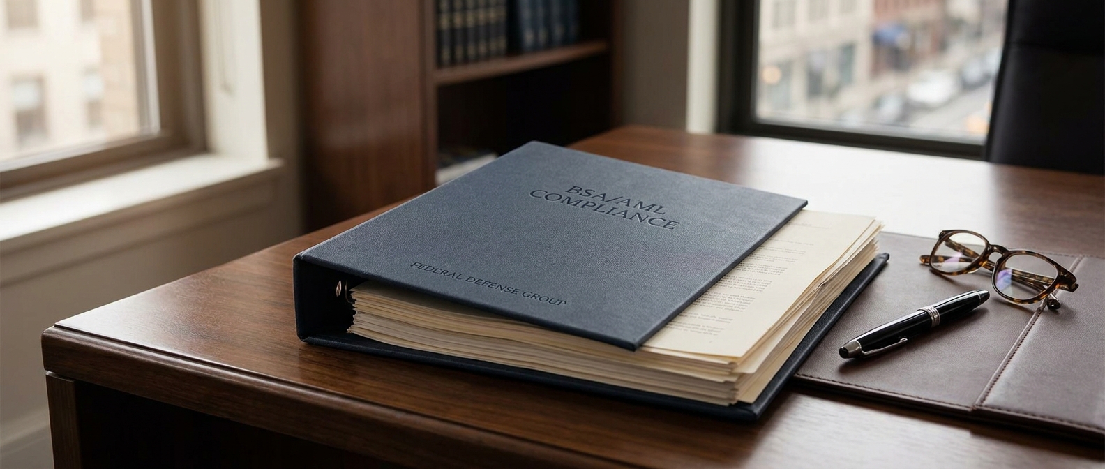 Bank Secrecy Act Lawyer Bank Secrecy Act Lawyer Concept Showing A Compliance Binder And Regulatory Documents On An Attorney'S Desk
