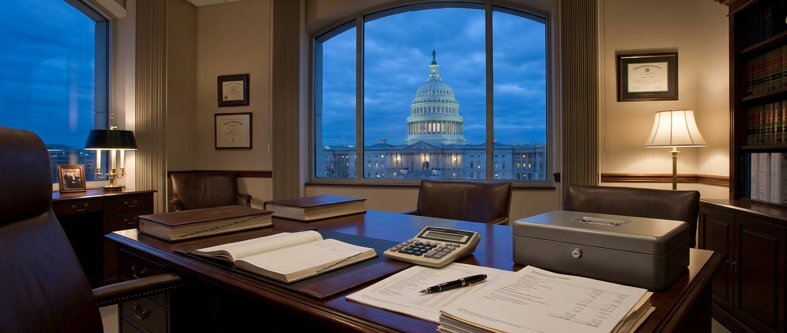 Embezzlement Lawyer Embezzlement Lawyer Reviewing Financial Ledgers And Account Statements At A Federal Defense Firm
