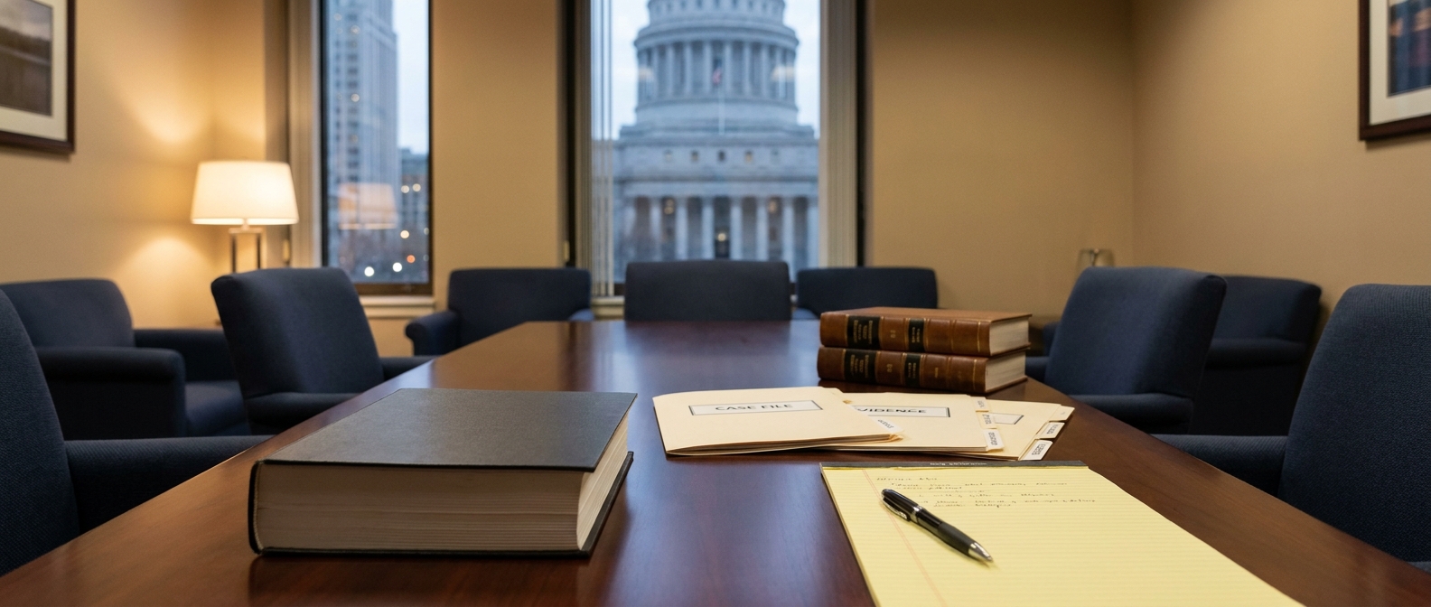 Federal Conspiracy Lawyer Federal Conspiracy Lawyer Reviewing A Multi-Defendant Indictment At A Criminal Defense Firm