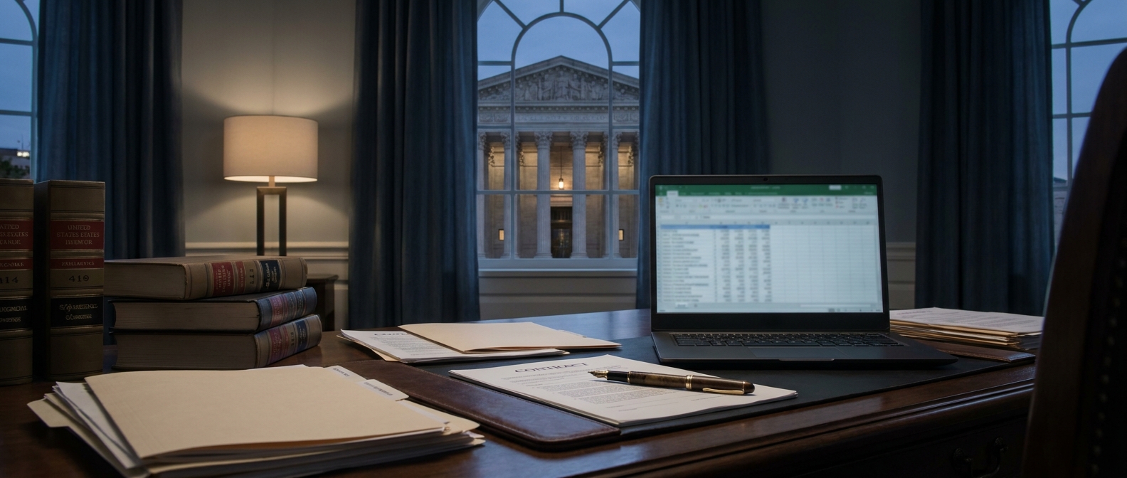 Federal Fraud Lawyer Federal Fraud Lawyer Reviewing Financial Records At A Federal Criminal Defense Law Firm