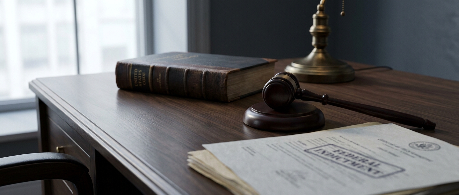 Federal Indictment A Federal Indictment Document And Gavel On An Attorney'S Desk