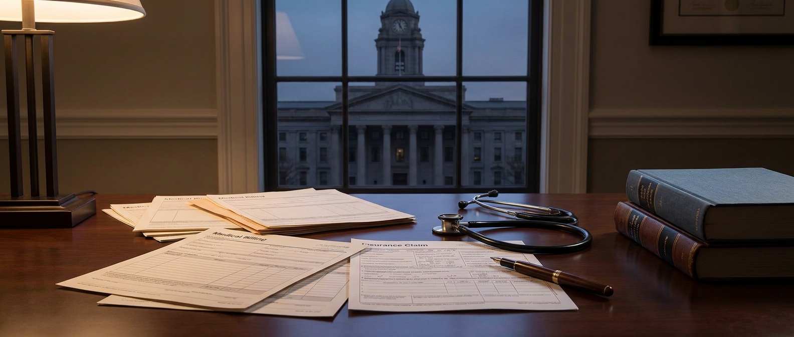Healthcare Fraud Lawyer Healthcare Fraud Lawyer Reviewing Medical Billing Records At A Federal Criminal Defense Firm