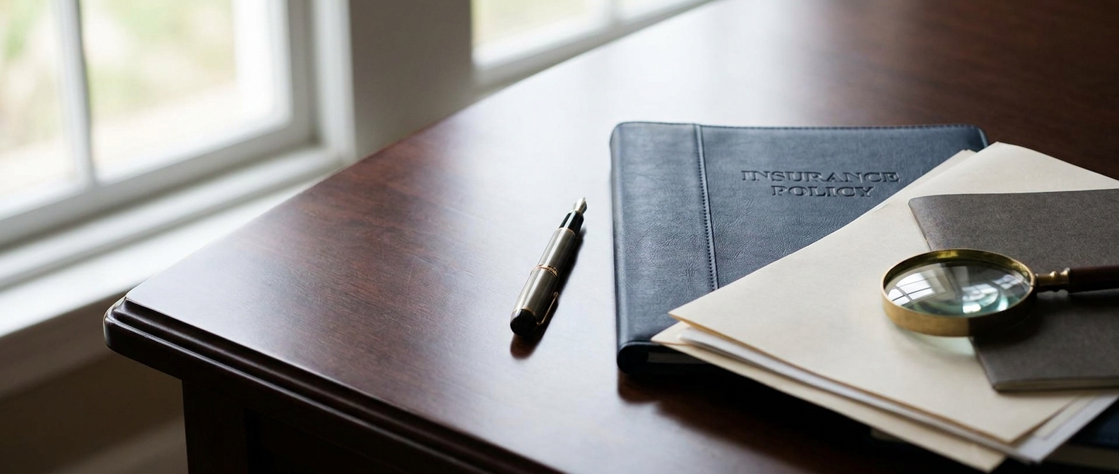 Insurance Fraud Lawyer Insurance Fraud Lawyer Concept Showing An Insurance Claim Document And Magnifying Glass On An Attorney'S Desk