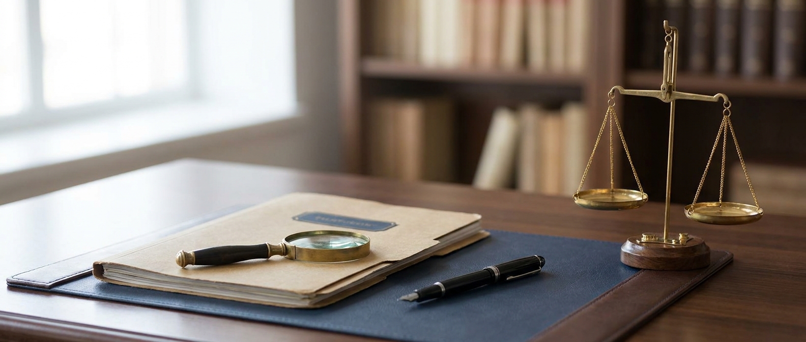 Irs Criminal Investigation Irs Criminal Investigation Lawyer Concept Showing A Case File, Magnifying Glass, And Scale Of Justice On An Attorney'S Desk