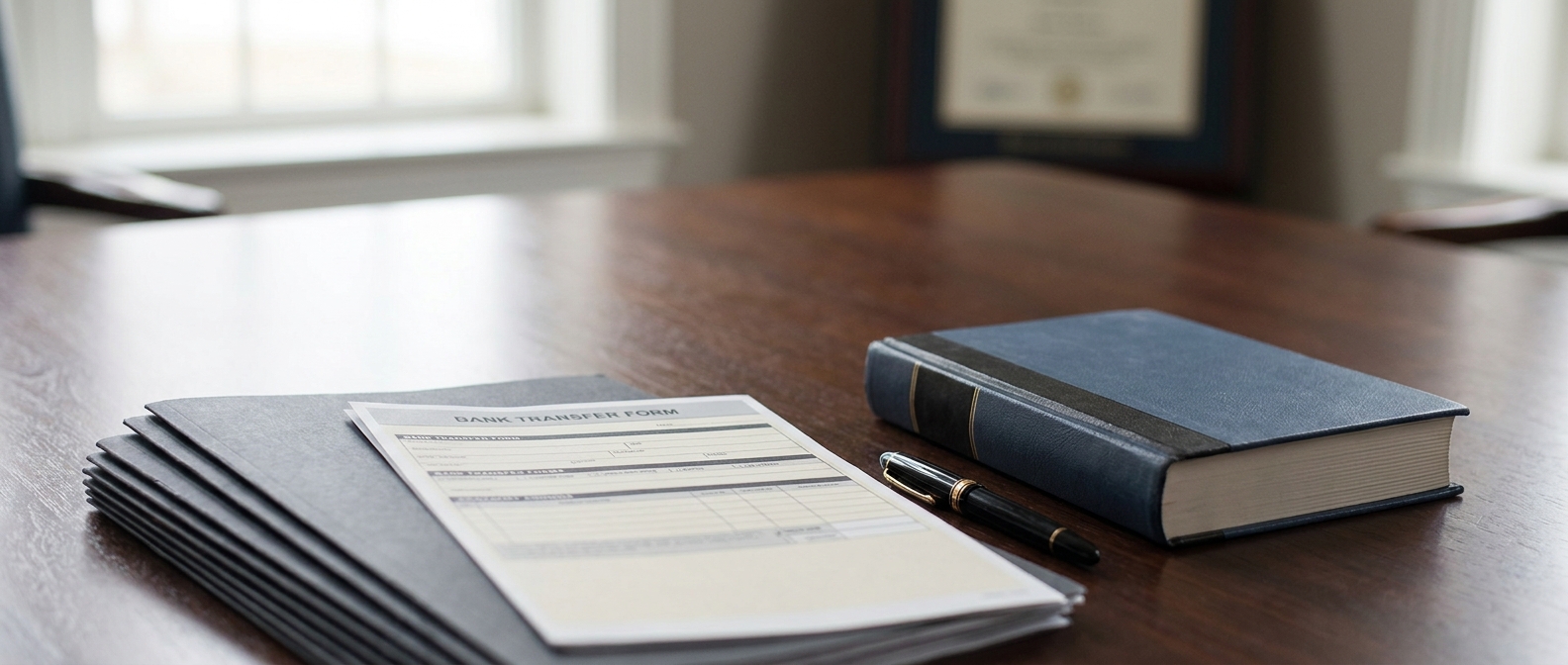 Money Laundering Defense Money Laundering Charges Concept Showing Bank Transfer Documents And A Legal Book On An Attorney'S Desk