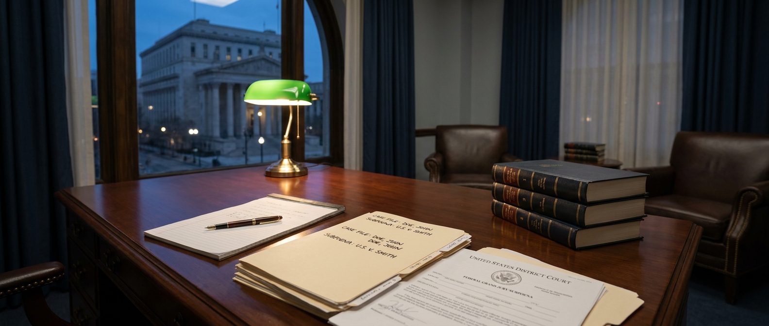 Obstruction Of Justice Lawyer Obstruction Of Justice Lawyer Reviewing A Federal Grand Jury Subpoena And Case Files