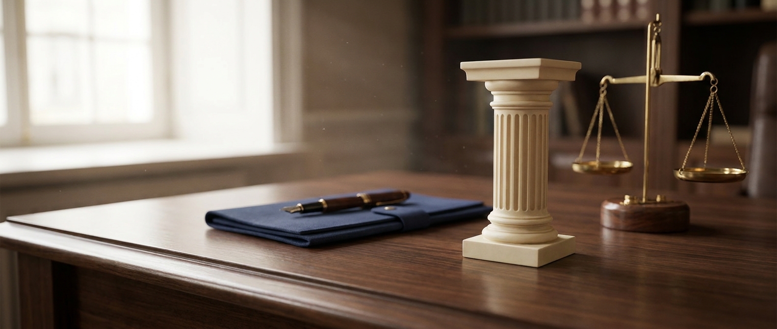 Public Corruption Defense Attorney Public Corruption Defense Attorney Concept Showing A Government Building Model And Scale Of Justice On An Attorney'S Desk