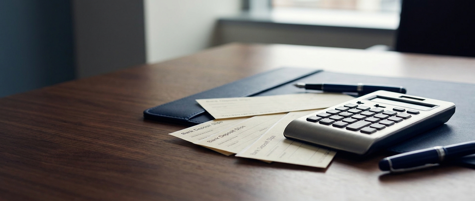 Structuring Lawyer Structuring Lawyer Concept Showing Bank Deposit Slips And A Calculator On An Attorney'S Desk