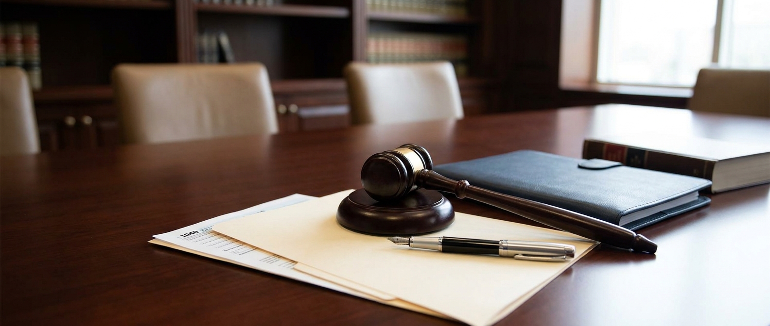 Tax Evasion Lawyer Tax Evasion Lawyer Concept Showing A Tax Return In A Folder Beside A Gavel On An Attorney'S Desk