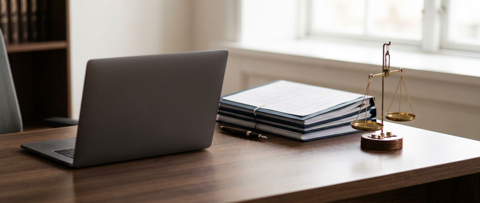 Unlicensed Money Transmitting Lawyer Unlicensed Money Transmitting Lawyer Concept Showing A Laptop, Documents, And A Scale Of Justice On An Attorney'S Desk