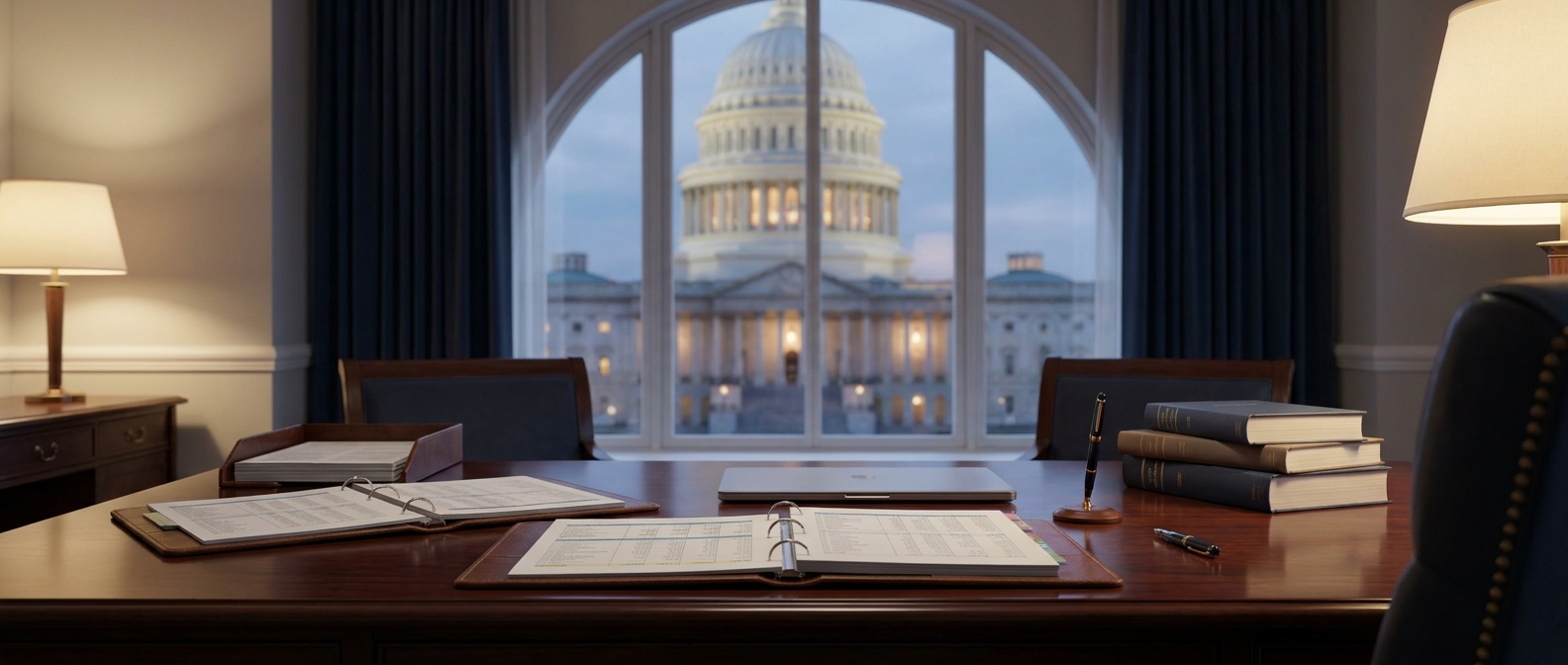 White-Collar Crime Lawyer White-Collar Crime Lawyer'S Desk With Federal Financial Records At A Criminal Defense Law Firm
